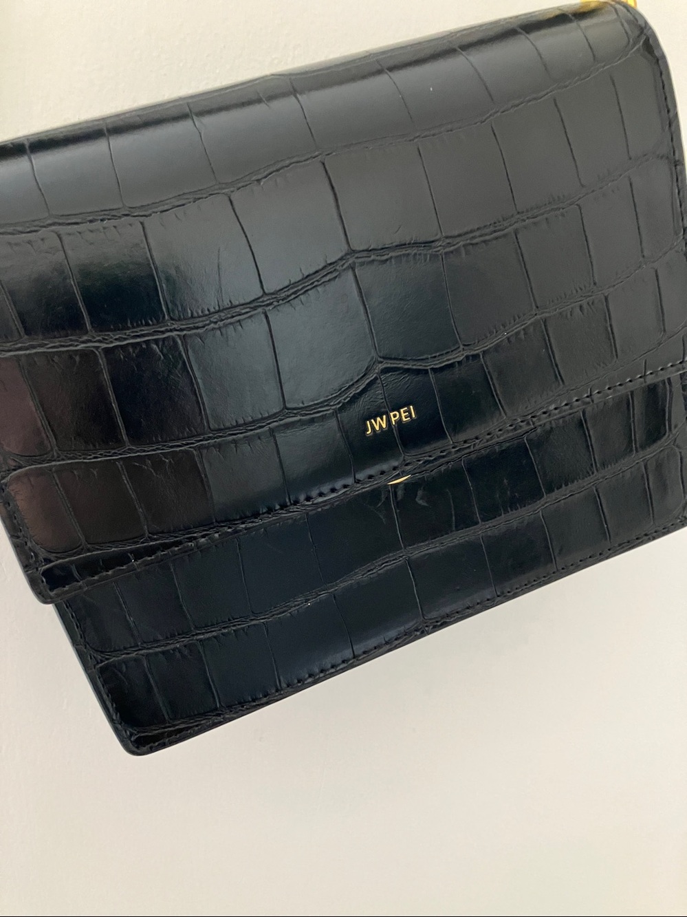 JW PEI Black Croc-Embossed Crossbody Bag